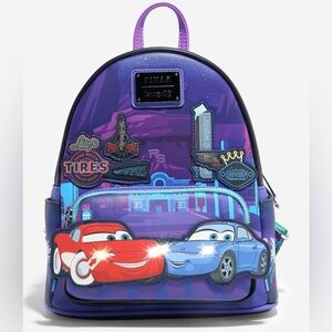 New Loungefly Pixar Cars Lightning McQueen & Sally Light-Up Backpack.